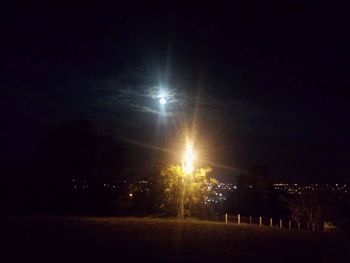 Illuminated trees against sky at night