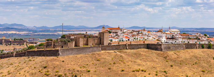 Panorama of the castle fortress and ramparts of the town of elvas, alentejo, southeastern portugal