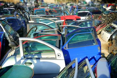 High angle view of cars in parking lot