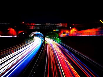 Light trails on road at night