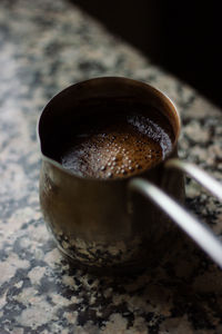 Turkish coffee in turk. coffee pot. delicious drink, recipe. cezve. high quality photo