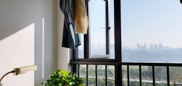 Building seen through glass window