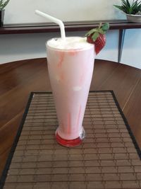 High angle view of drink on table