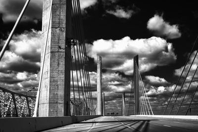 Low angle view of bridge against cloudy sky