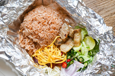 High angle view of food on table