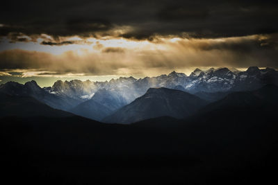 Scenic view of snowcapped mountains against sky