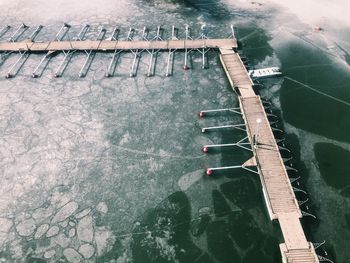 High angle view of swimming pool by lake