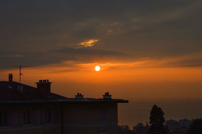 Silhouette buildings against sky during sunset