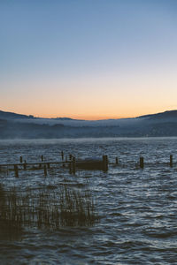 Scenic view of lake against sky during sunset