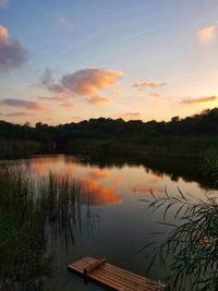 Scenic view of lake against sky during sunset