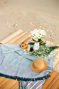 High angle view of potted plant on table