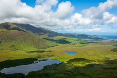 Scenic view of landscape and lake against sky