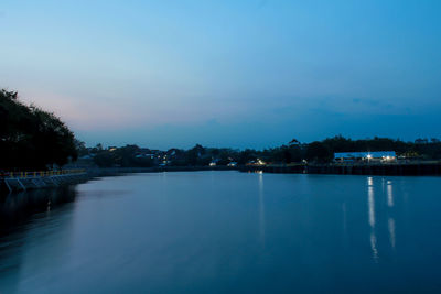 Scenic view of lake against blue sky