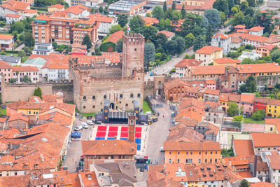 High angle view of buildings in city