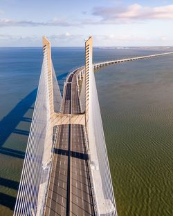Panoramic view of bridge over sea against sky