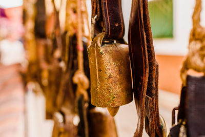 Close-up of hanging for sale at market stall