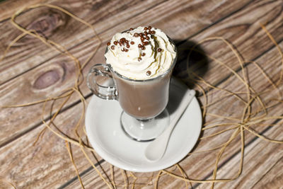 High angle view of coffee on table