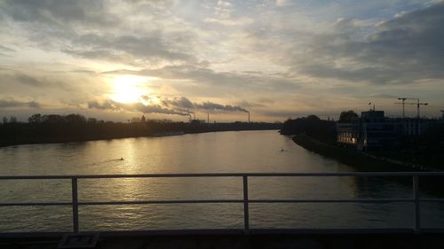 Scenic view of river against sky during sunset