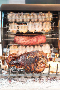 Close-up of meat at commercial kitchen