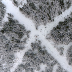 High angle view of snow covered landscape