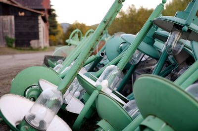 Close-up of lighting equipment on land