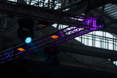 The ceiling of the theatrical scene with multi-colored lighting equipment. stage lighting.