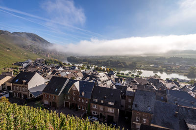 High angle view of townscape against sky