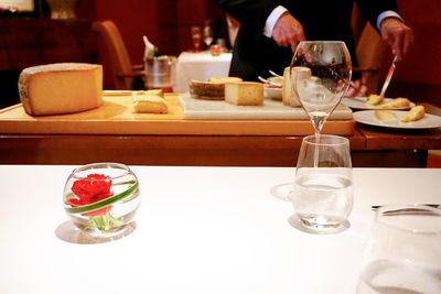 Glass of wine glasses on table in restaurant