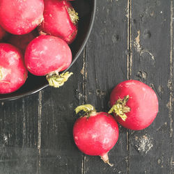 High angle view of radishes on table