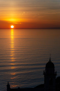 Scenic view of sea against orange sky