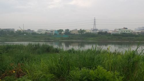 Scenic view of grassy field against cloudy sky