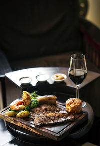 Close-up of food in plate on table