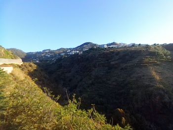 Scenic view of mountains against clear sky