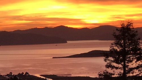 Scenic view of lake against sky during sunset