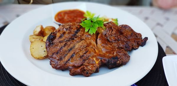 High angle view of meal served in plate