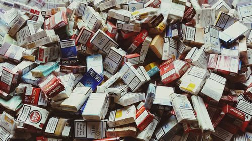 Extreme close up of cigarette boxes