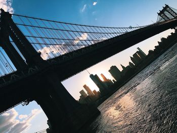 Low angle view of bridge against sky in city