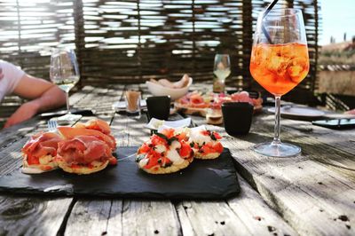 Close-up of served food on table