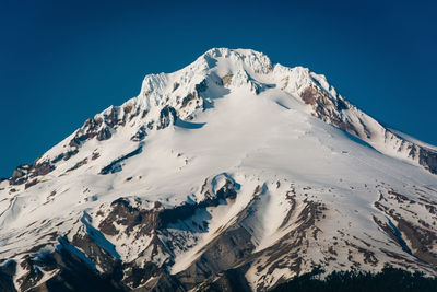 Scenic view of snowcapped mountains against clear blue sky