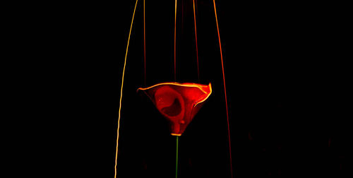 Close-up of illuminated lighting equipment against black background