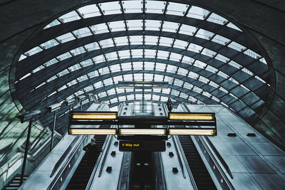 Low angle view of escalator in railroad station