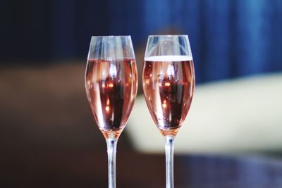 Close-up of beer in glass on table