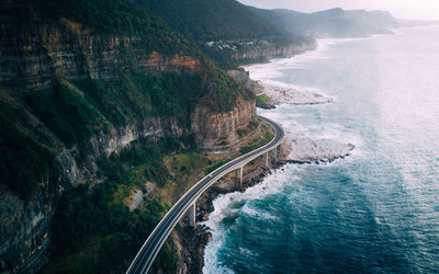 High angle view of shore by sea