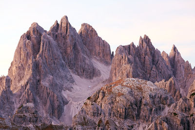 Low angle view of rock formation against clear sky