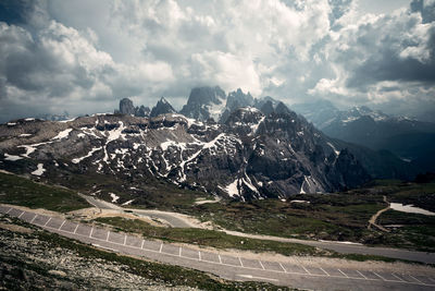 Scenic view of snowcapped mountains against sky