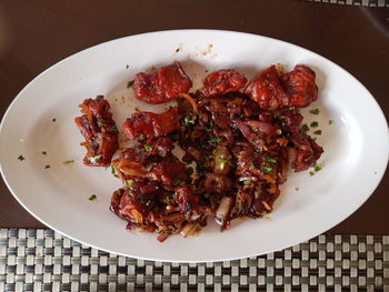 High angle view of meal served in plate