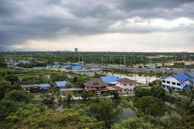 High angle view of townscape against sky