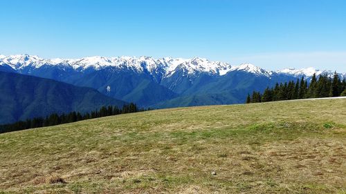 Scenic view of snowcapped mountains against sky