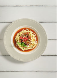 Directly above shot of salad in bowl on table