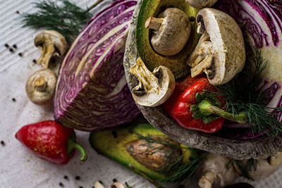 Close-up of raw vegetables on table